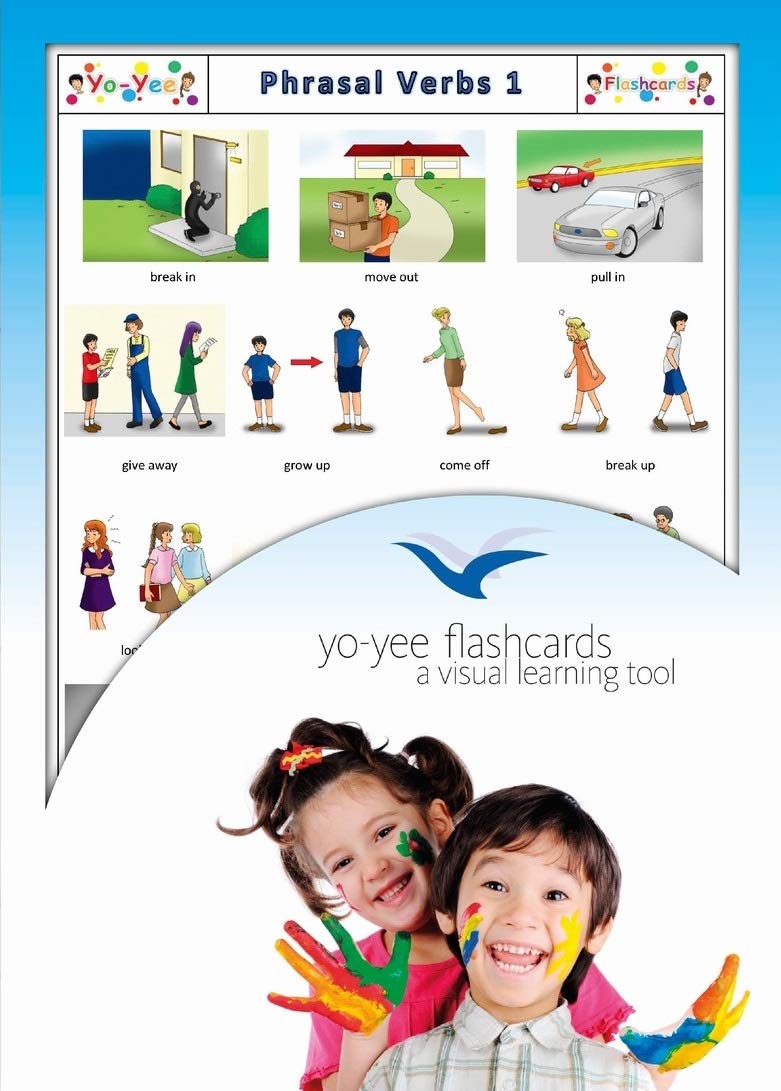 Phrasal Verbs Flash Cards Set 1 - English Vocabulary Learning Cards with Pictures for Kids, Toddlers & Adults - Perfect for ESL, Classroom & Homeschool Education