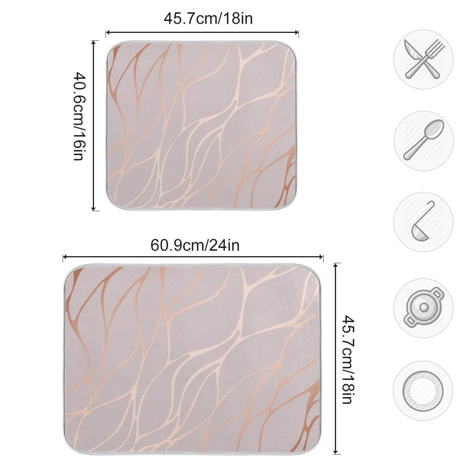 Rose Gold Marble Dish Drying Mat - Super Absorbent Microfiber, Heat-Resistant Kitchen Counter Mat (18x24 Inch) for Dishes & Utensils