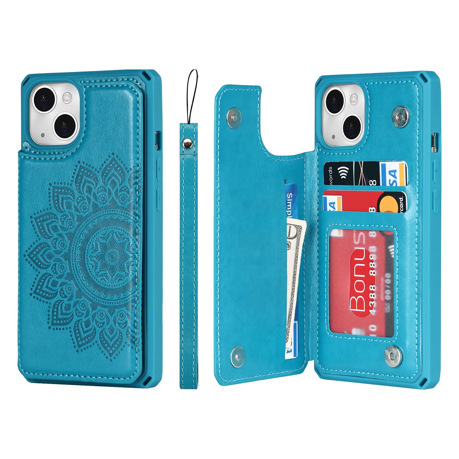 Premium Leather iPhone 13 Case with Card Holder & Stand - Shockproof Protective Cover for Men & Women | Daily Commute & Travel