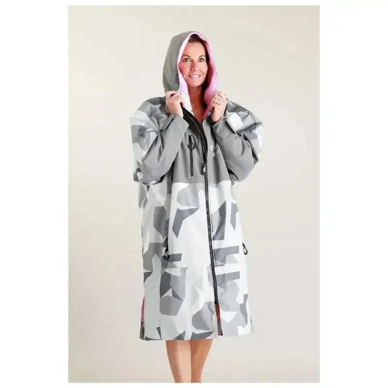 Unisex Post-Swim Robe - Arctic Camo Pink Waterproof Hard Shell Bathrobe for Pool, Beach & Spa | Quick-Dry Changing Robe for Men & Women
