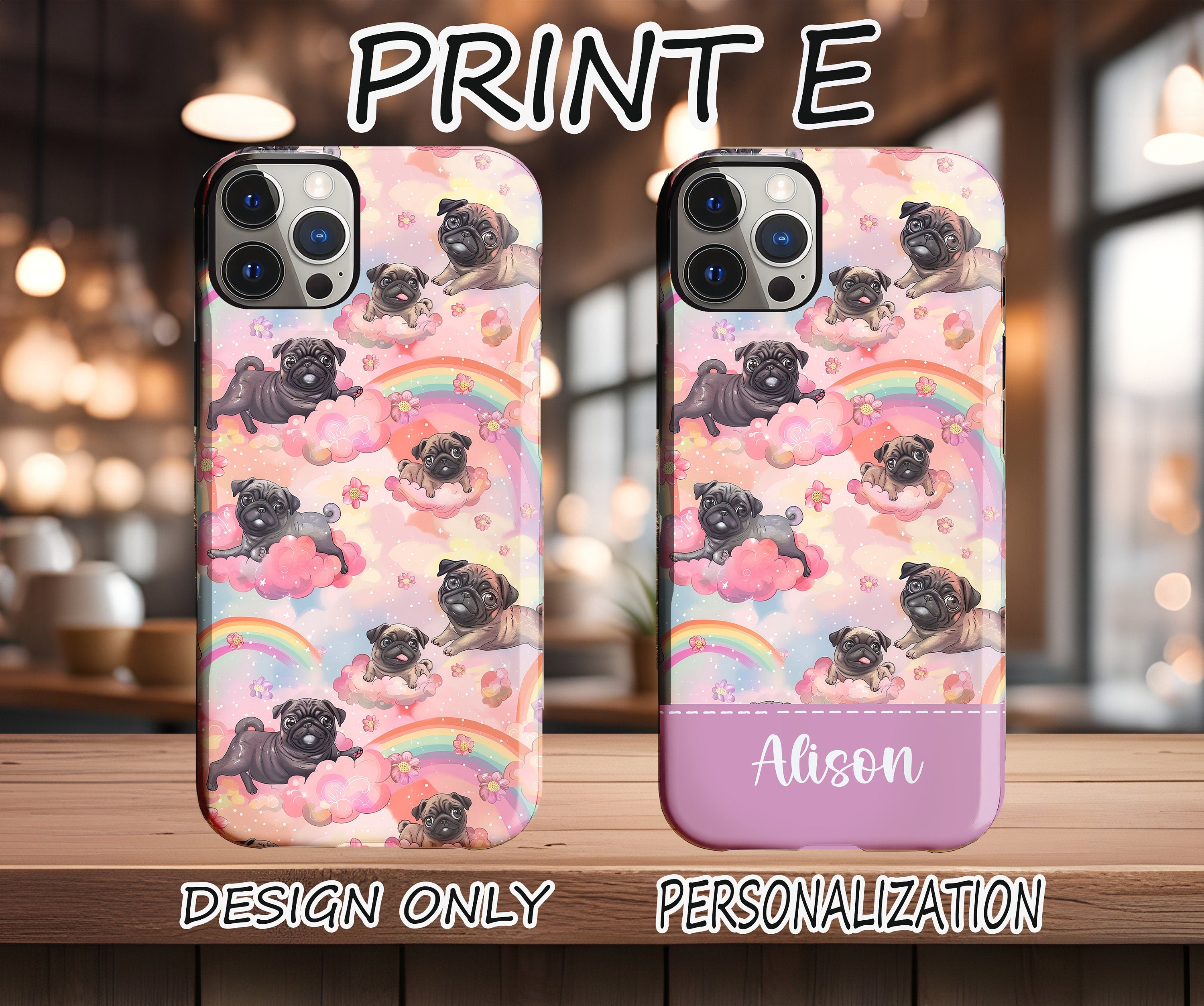 Custom Black Pug Floral iPhone Case with Personalized Name - Durable Protective Cover - Perfect Christmas Gift for Dog Moms & Pet Lovers - Great for Everyday Use, Travel, and Special Occasions