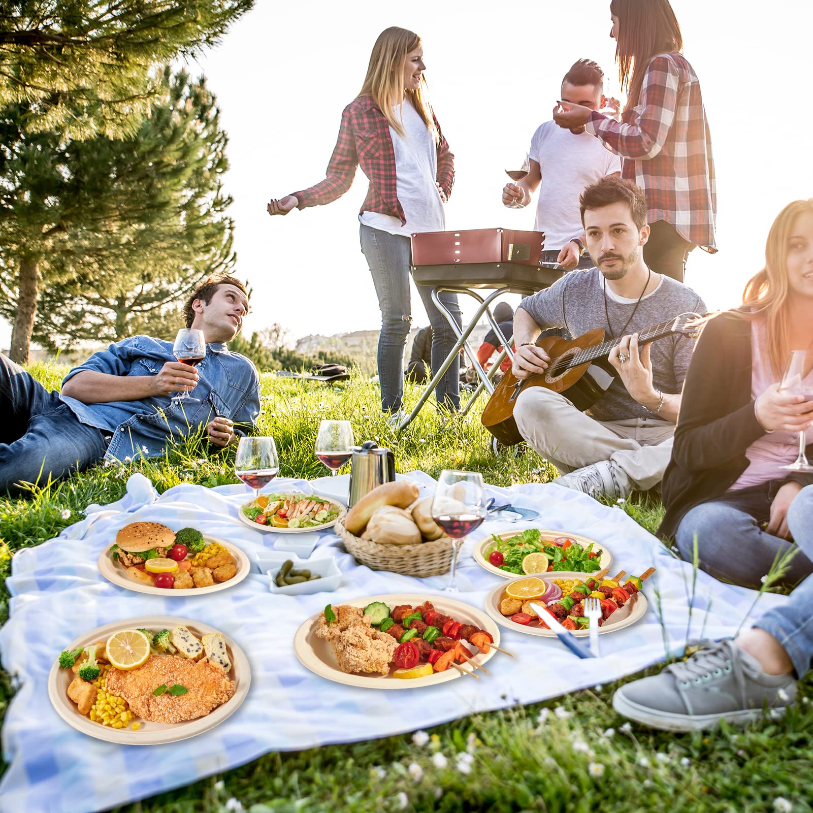 Vplus 100% Compostable Oval Paper Plates 12 Inch - 120 Pack Super Strong Disposable Dinner Plates | Natural Biodegradable Eco-Friendly Sugarcane Plates for BBQ, Party, Gathering, Picnic & Everyday Use | Perfect for Outdoor Events, Family Dinners & Sustainable Living