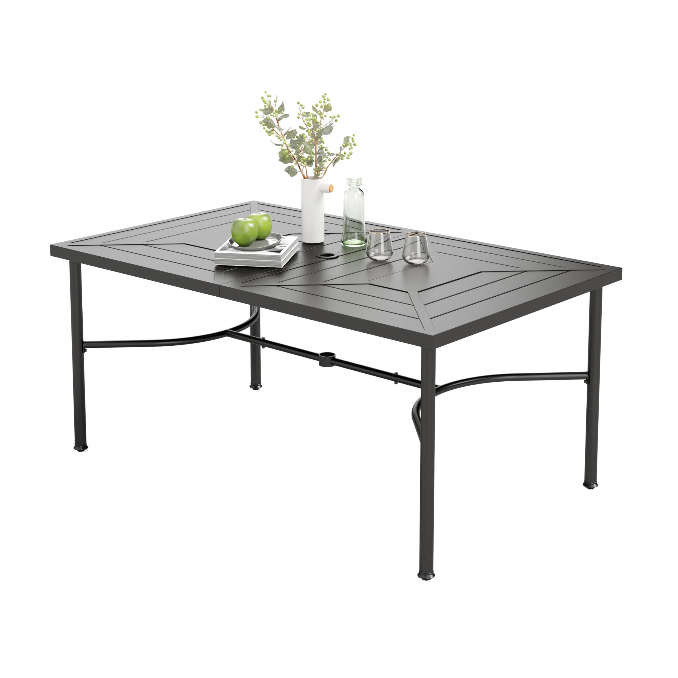 Outdoor Patio Dining Table with Umbrella Hole - 6-Person Metal Table for Lawn, Garden, Backyard & Porch | Perfect for Summer BBQs, Family Gatherings & Outdoor Entertaining