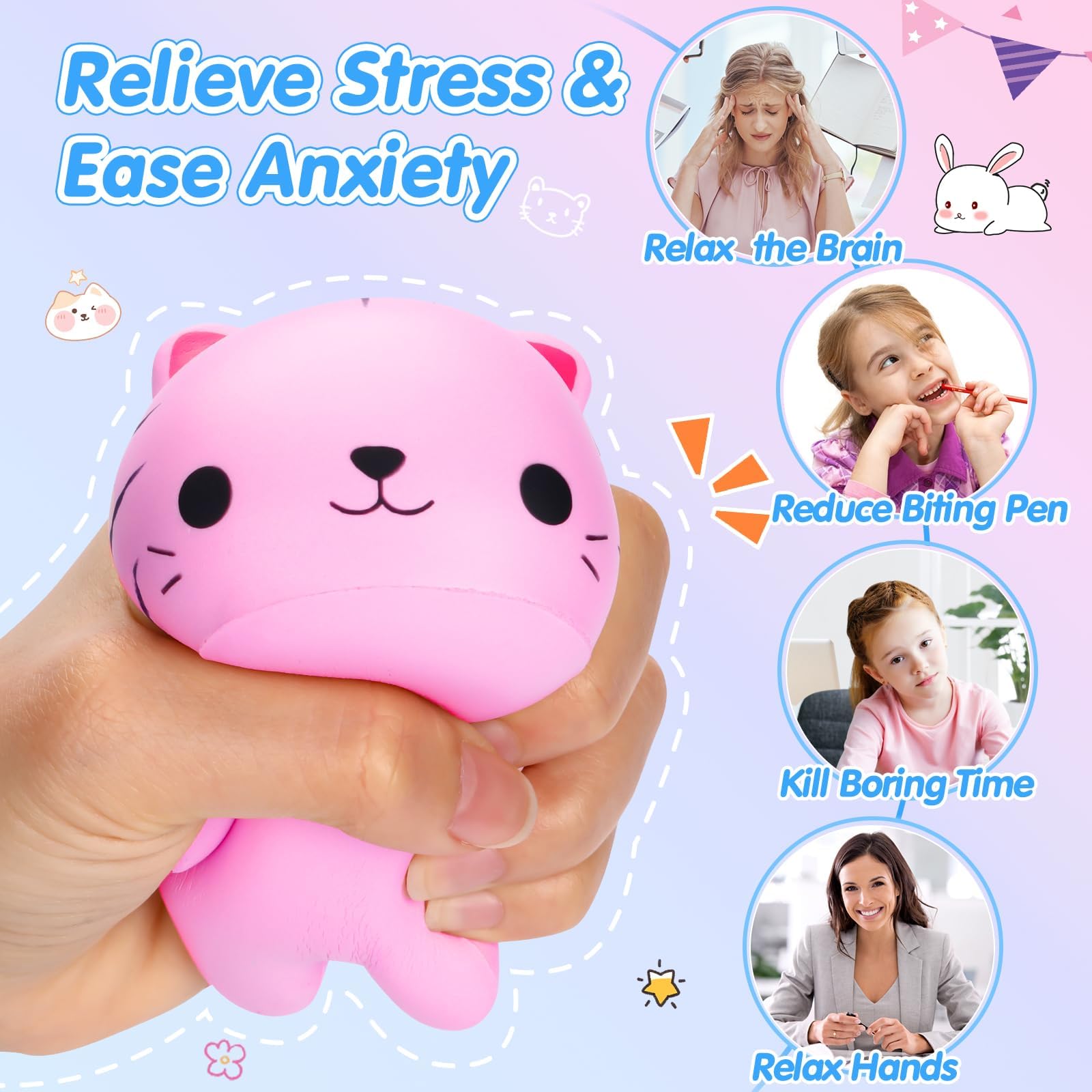 6PCS Jumbo Cat Squishies Stress Balls - Slow Rising Fidget Toys for Kids & Adults - Perfect for Classroom Prizes & Party Favors