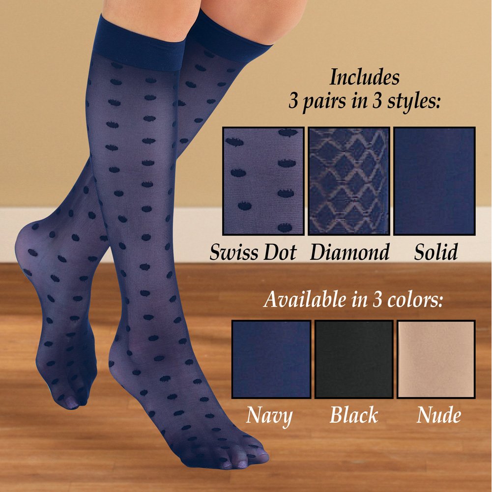 Stylish & Comfortable 15-20mmHg Compression Knee High Socks (3 Pairs) - Made in USA - Perfect for Travel, Varicose Vein Relief & Everyday Comfort
