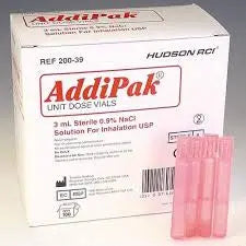 Addipak Sterile Saline Sodium Chloride Solution - 0.9% NaCl Unit Dose Vials for Nebulizers, Wound Care & Medical Use | 100 Count Box