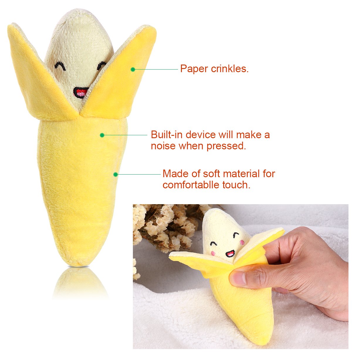 UEETEK 4 Pack Plush Squeaky Chew Toys for Dogs & Cats - Carrot, Watermelon, Banana & Pepper Shapes - Puppy Training, Teething Relief & Interactive Play