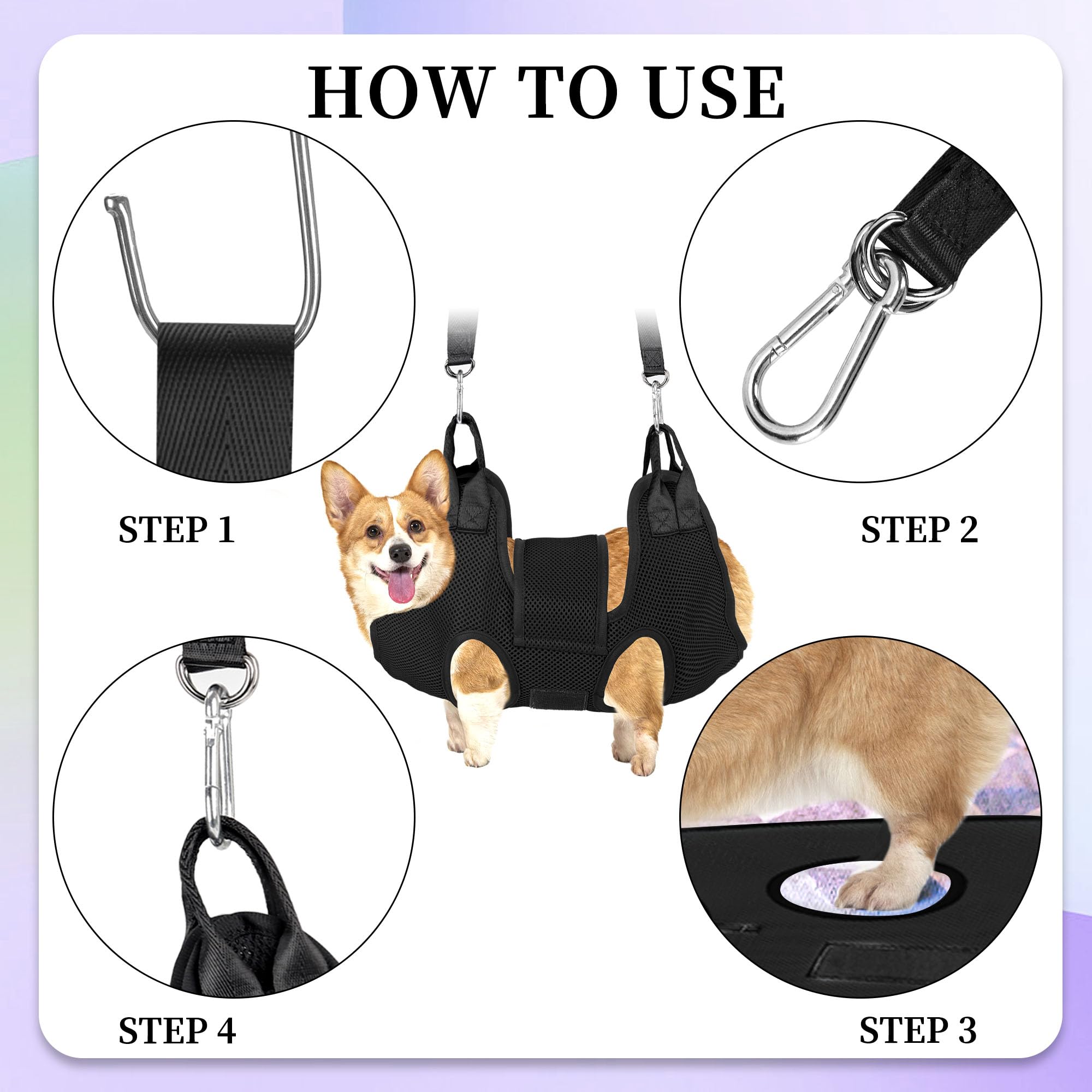 Small Dog Grooming Hammock for Nail Trimming - Pet Sling Harness for Safe Nail Clipping (Black, Size S) - Perfect for Home Grooming & Vet Visits