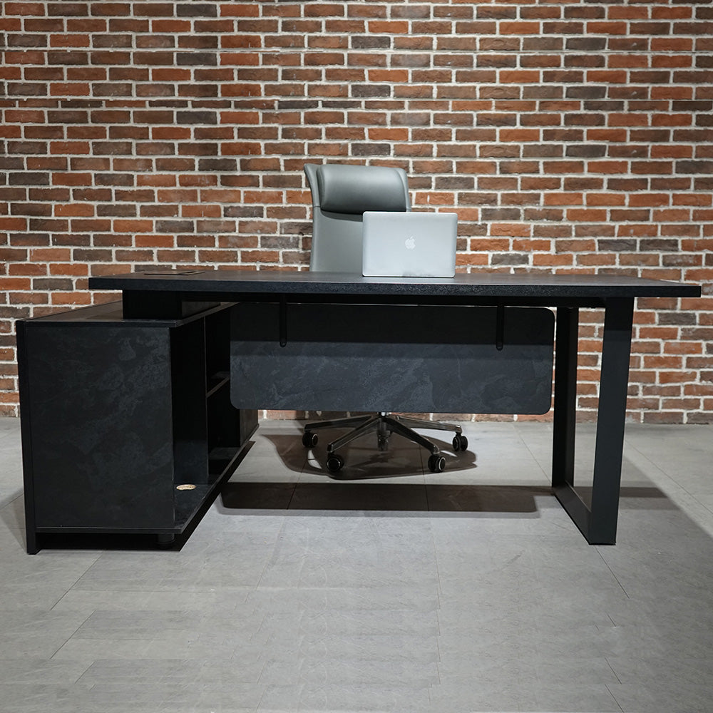 ADRIANO Black Executive Office Desk - Reversible 165cm to 180cm - Black Concrete Finish - Perfect for Home Office & Corporate Workspaces