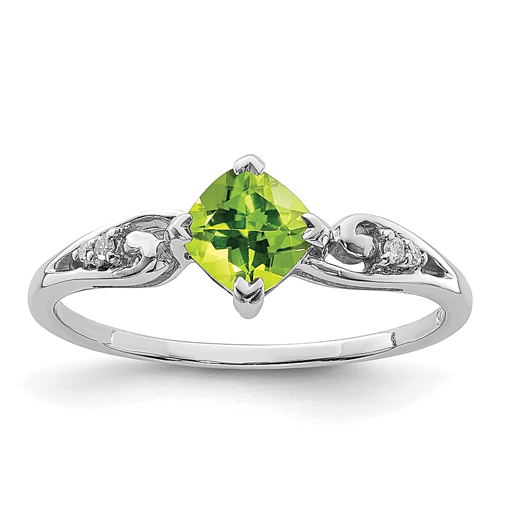 925 Sterling Silver Diamond & Peridot Cushion Cut Ring for Women - Elegant Gemstone Fine Jewelry Gift for Her - Perfect for Anniversaries, Birthdays & Special Occasions