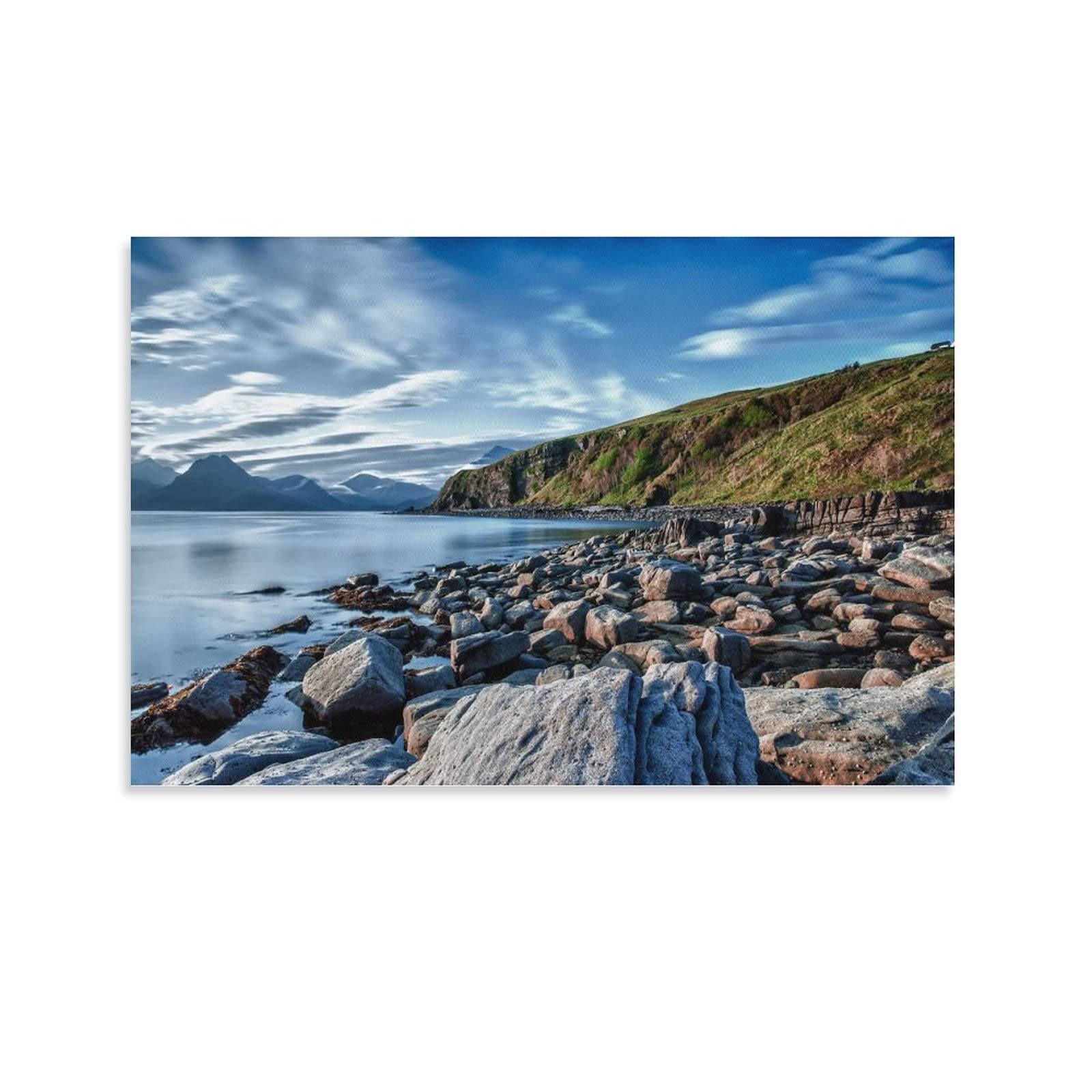 Ruowang Coastal Rock Cliff Lake Sea Mountain Range Nature Landscape Canvas Wall Art - 08x12inch (20x30cm) - Perfect for Living Room, Bedroom & Office Decor