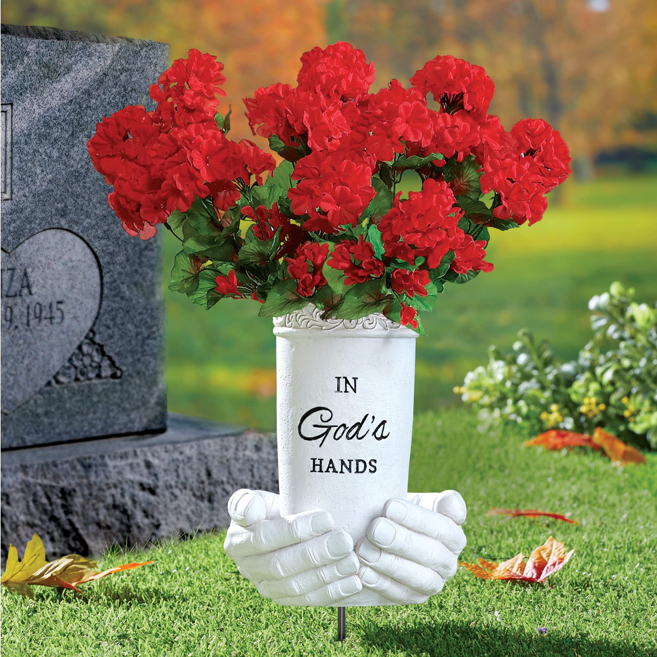 God's Hands Memorial Flower Vase Ground Stake - Outdoor Cemetery Decor for Gravesite, Garden & Memorial Tribute - Perfect for Remembrance & Sympathy Gifts