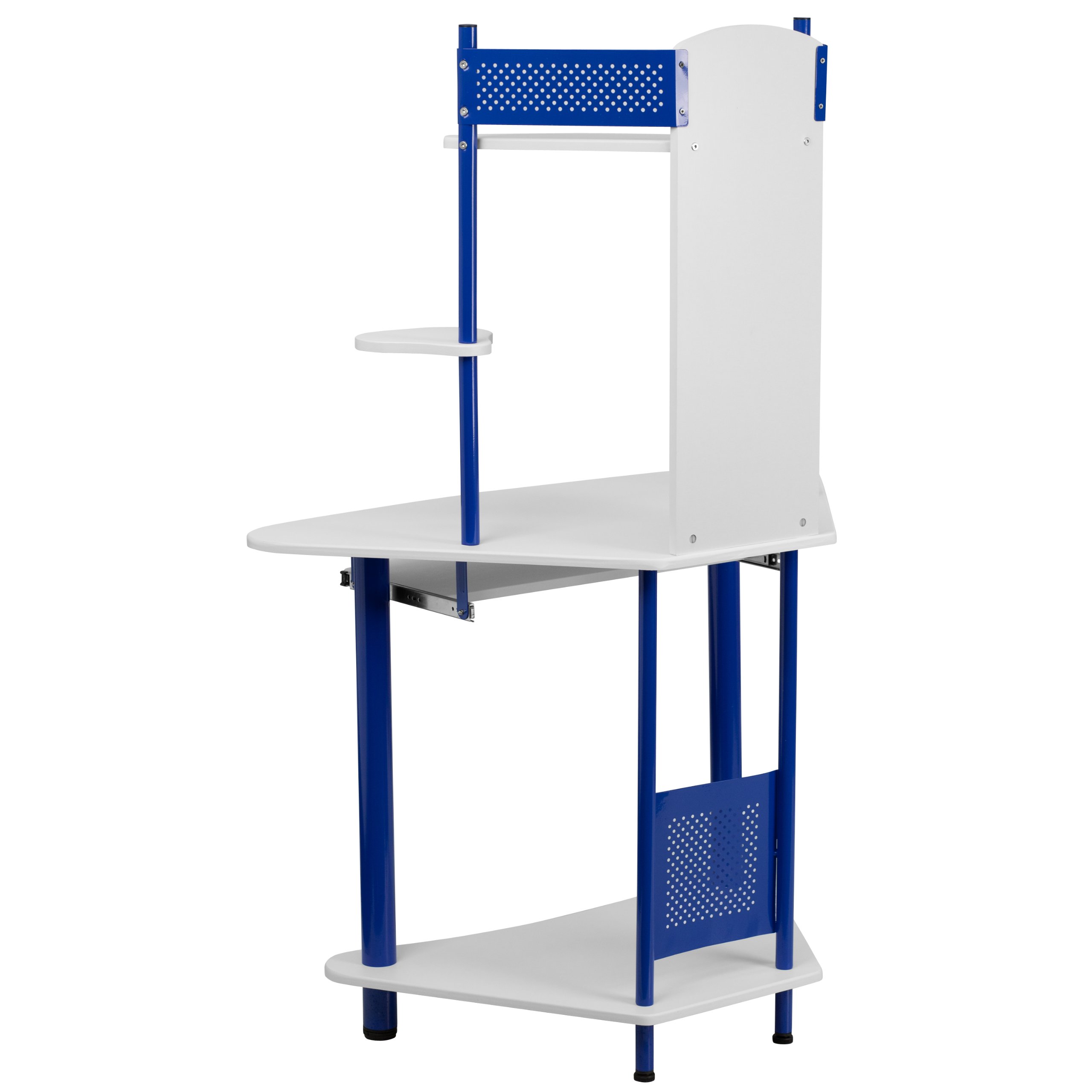Blue Corner Desk with Hutch - Compact Home Office Workstation