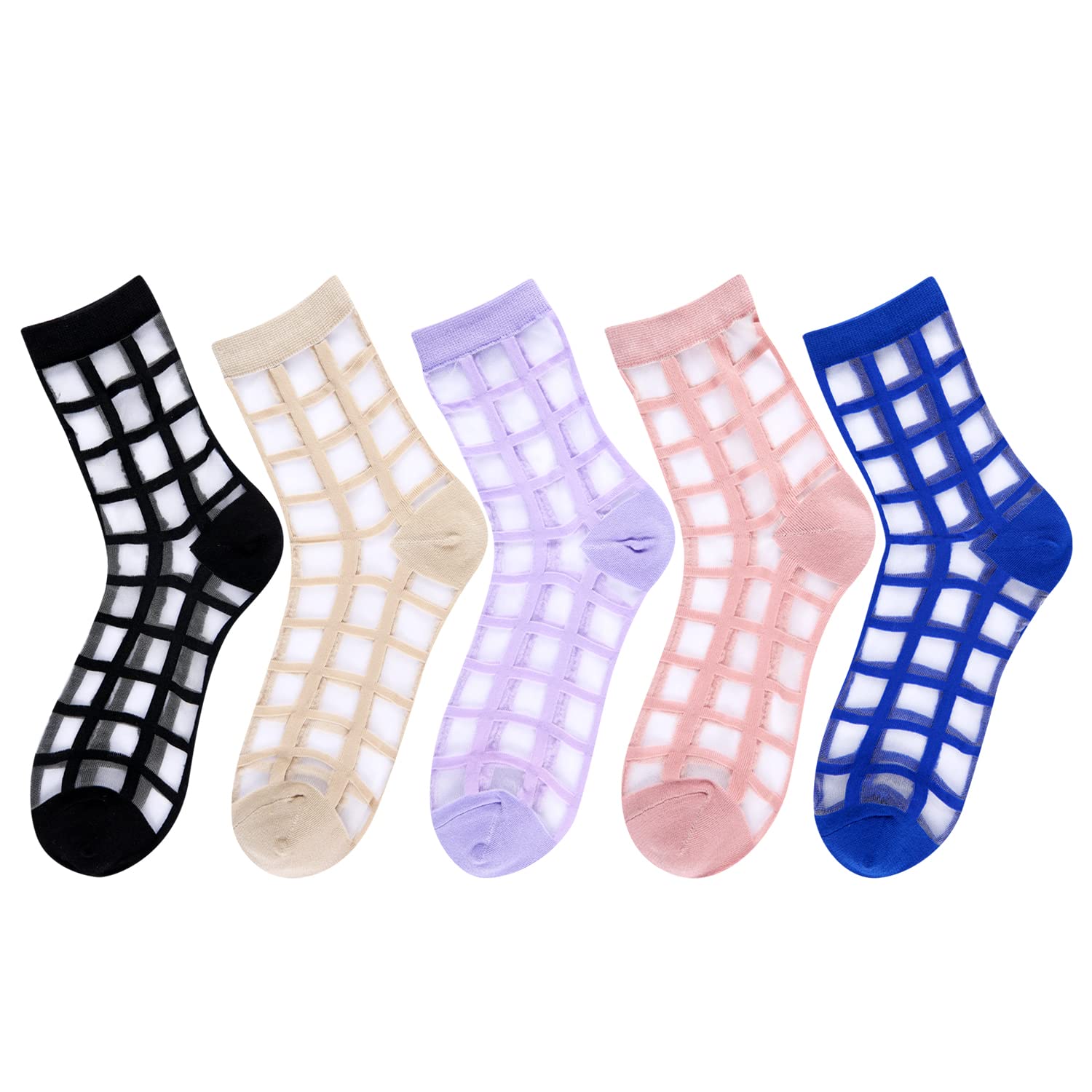 Benefeet Women's Cute Sheer Lace Mesh Socks - Ultra Thin Nylon Transparent Crew Dress Socks for Women & Girls - Perfect for Formal Events, Weddings & Everyday Wear