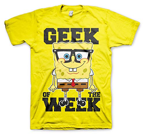 Official SpongeBob SquarePants Geek of The Week Men's T-Shirt - Heather Grey, Small - Casual Wear & Cartoon Fan Gift for Birthday & Cosplay
