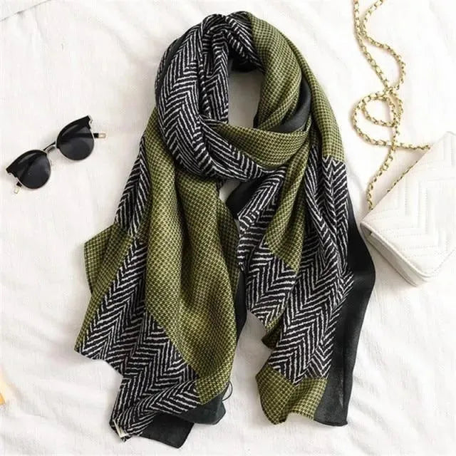 Luxury Striped Scarves for Women - Soft Cashmere & Silk Blend - Elegant Fashion Accessory for Winter, Office & Special Occasions