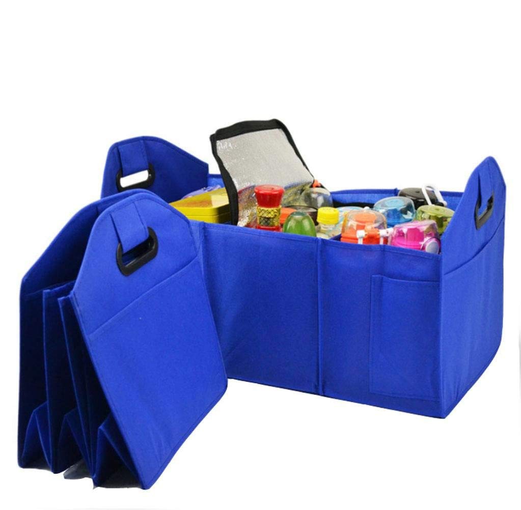 Collapsible Car Trunk Organizer with 3 Large Compartments & Upgraded Handle - Portable SUV Cargo Storage for Tools & Groceries | Perfect for Road Trips, Camping & Daily Commute (Blue)