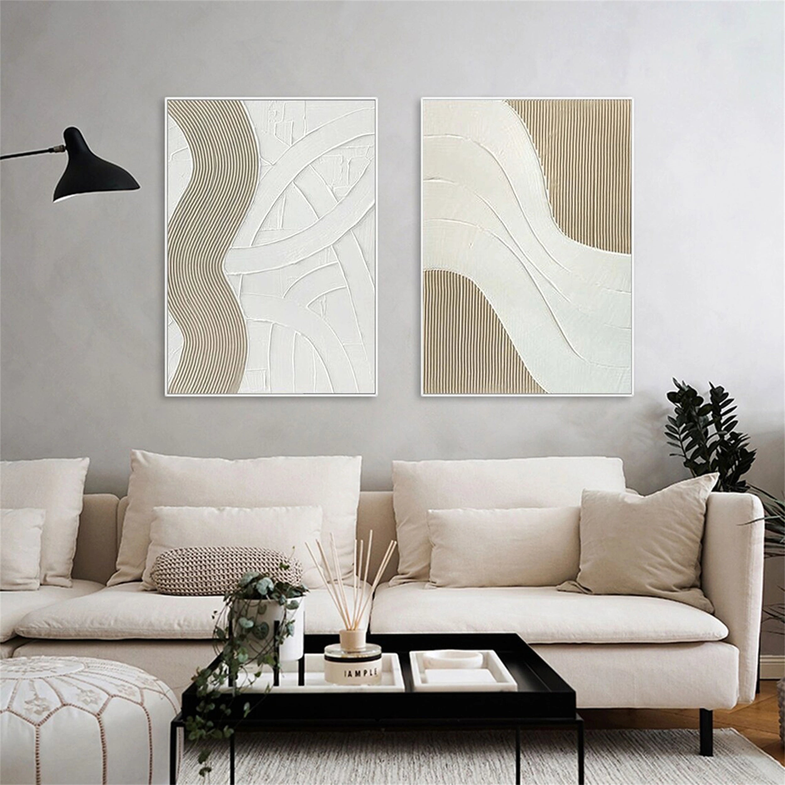 Abstract Beige & Brown Wall Art Set of 2 Canvas Prints - Modern Home Decor for Living Room, Bedroom & Office #BB077