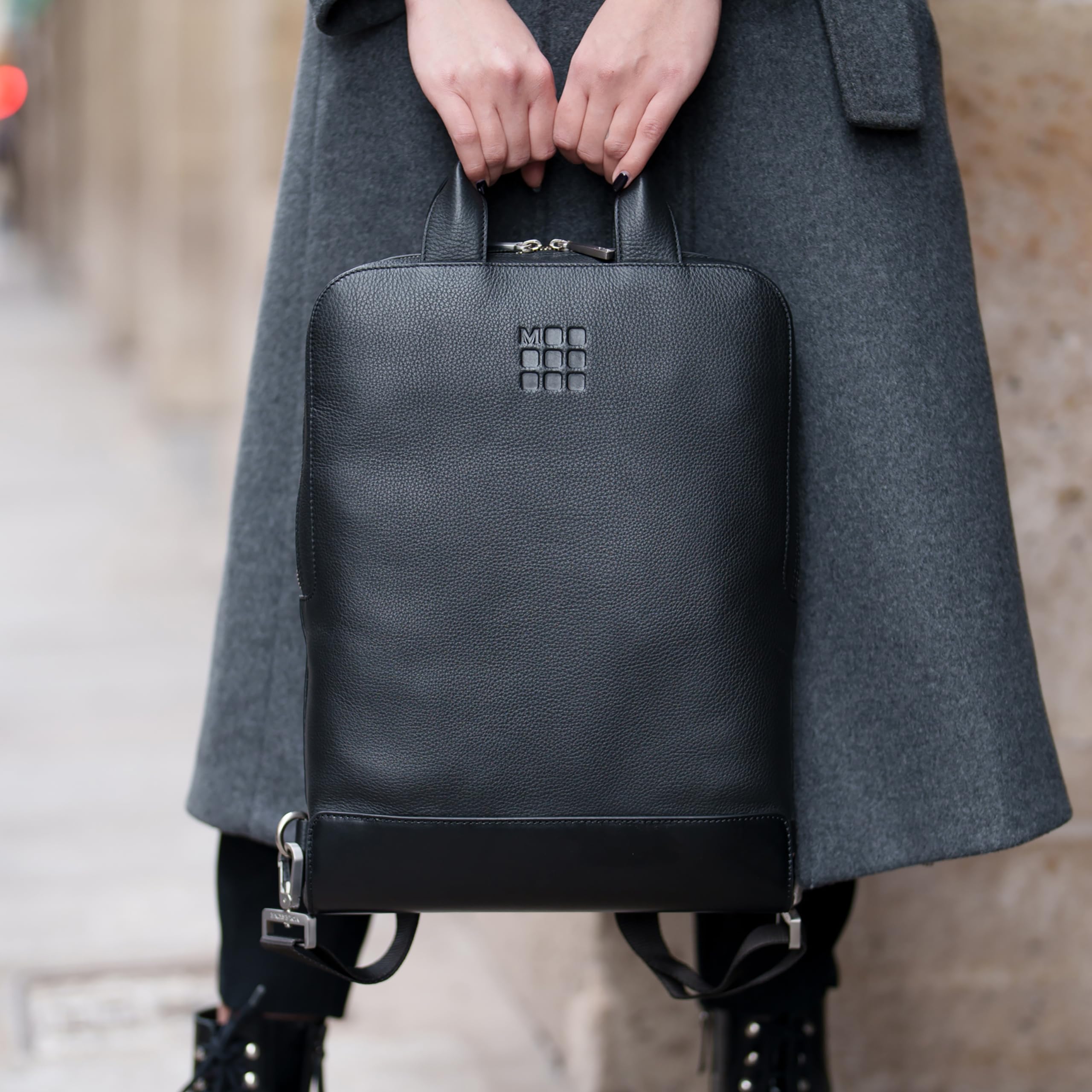 Premium Moleskine Classic Leather Laptop Bag - Vertical Business Backpack for 15