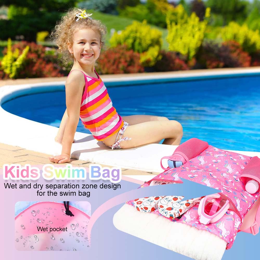 Unicorn Swim Bag for Girls - Waterproof Beach & Pool Backpack for Kids - Gym & Sports Use