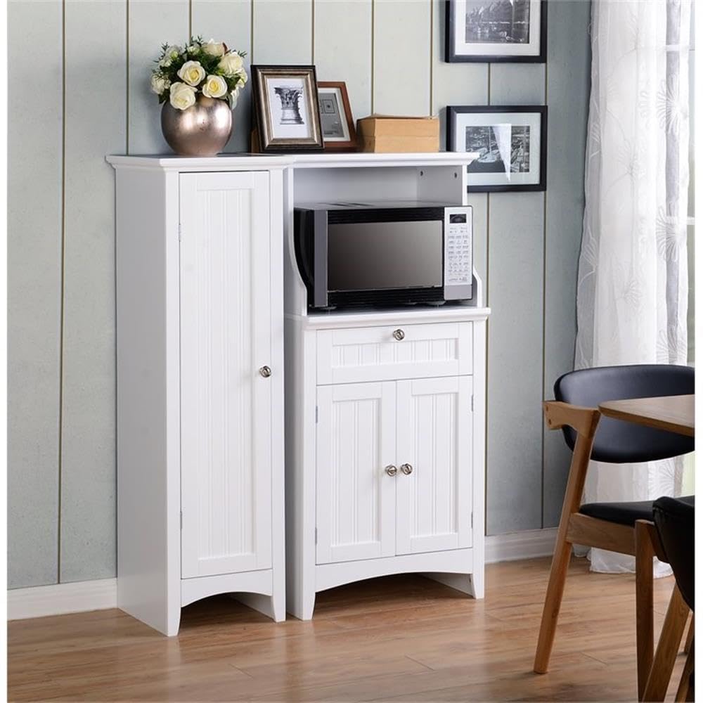 White Small American Furniture Classics 25503 OS Microwave & Coffee Maker Utility Cabinet with Drawer - Perfect for Home Office & Kitchen Storage