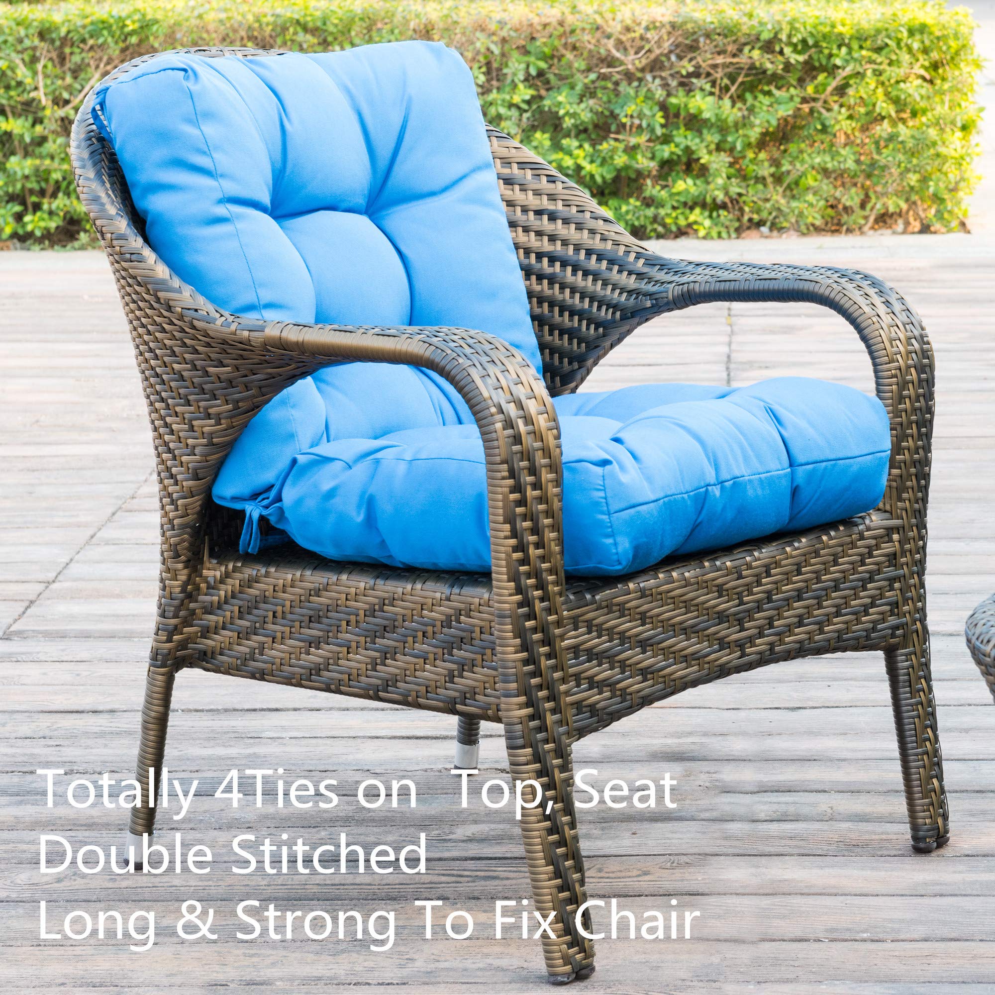QILLOWAY Outdoor Seat & Back Chair Cushions - Tufted Pillow Set of 4, Marine Blue - Spring & Summer Replacement Cushions for Patio, Deck, Poolside & Garden Furniture - Water-Resistant & Comfortable