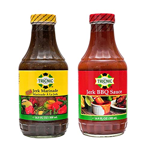 Tricnic Jerk BBQ Sauce & Marinade - Hot Flavor - 2 Pack (17 oz Each) - Perfect for Grilling, Marinating Chicken, and Caribbean-Inspired Dishes