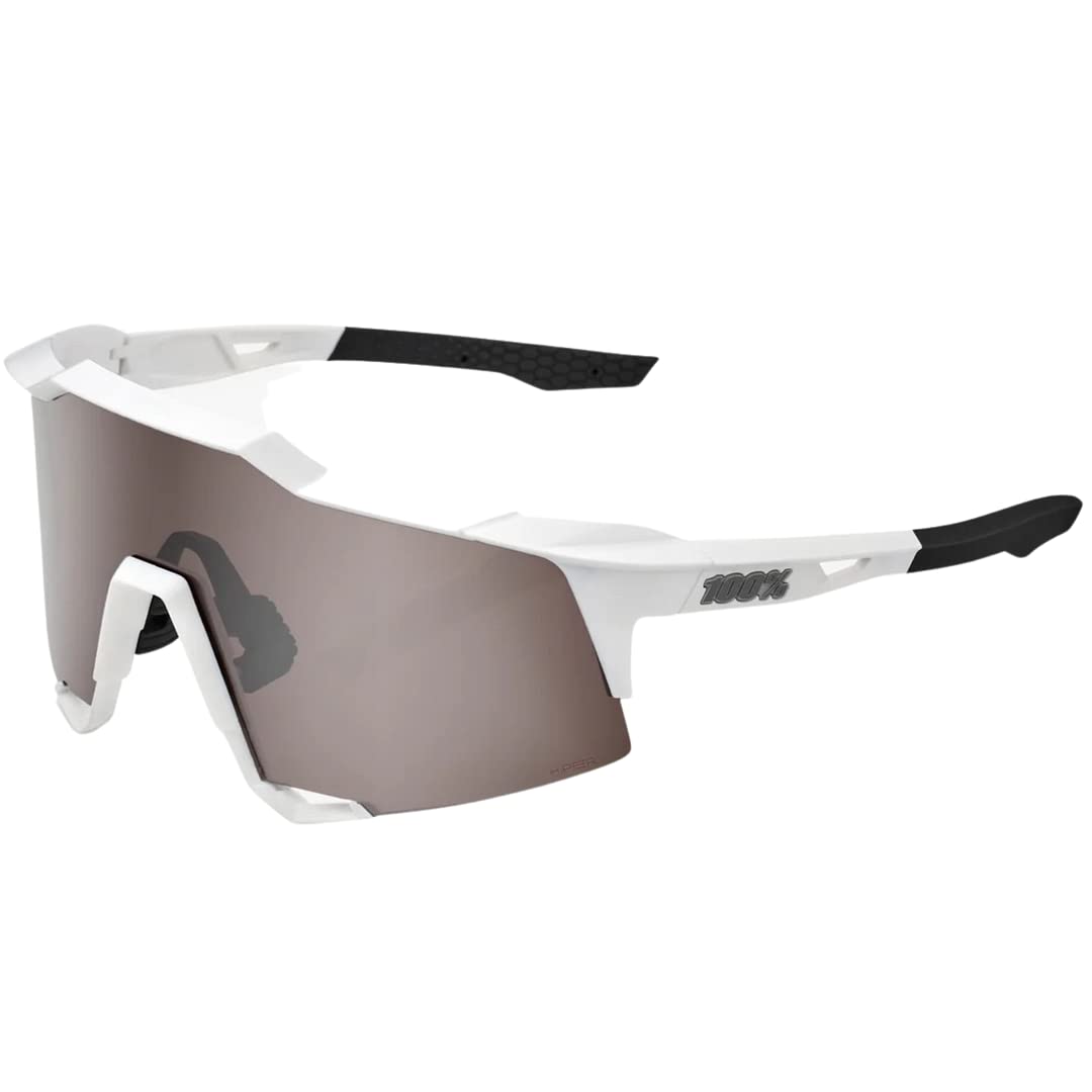 100% SPEEDCRAFT Sport Performance Cycling Sunglasses - Matte White Frame with HiPER Silver Mirror Lens for UV Protection | Ideal for Road Biking, Mountain Cycling & Outdoor Sports