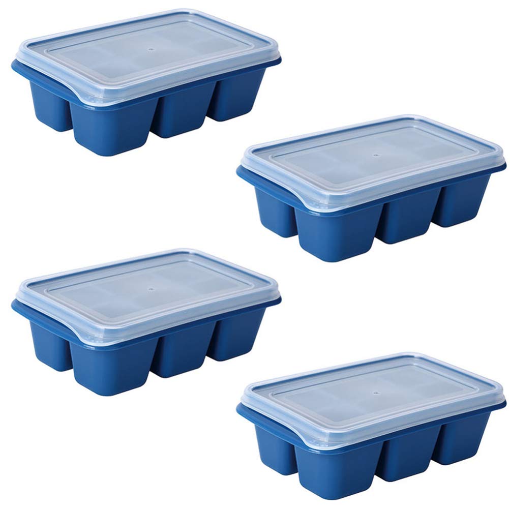 Hemoton 4-Piece Ice Cube Trays with 37 Grids - Reusable Plastic Ice Ball Maker for Whiskey, Cocktails & Beverages | Freezer Safe Ice Sphere Mold for Chocolate & Candy Making | Perfect for Home Bars, Parties & Kitchen Use (Blue)