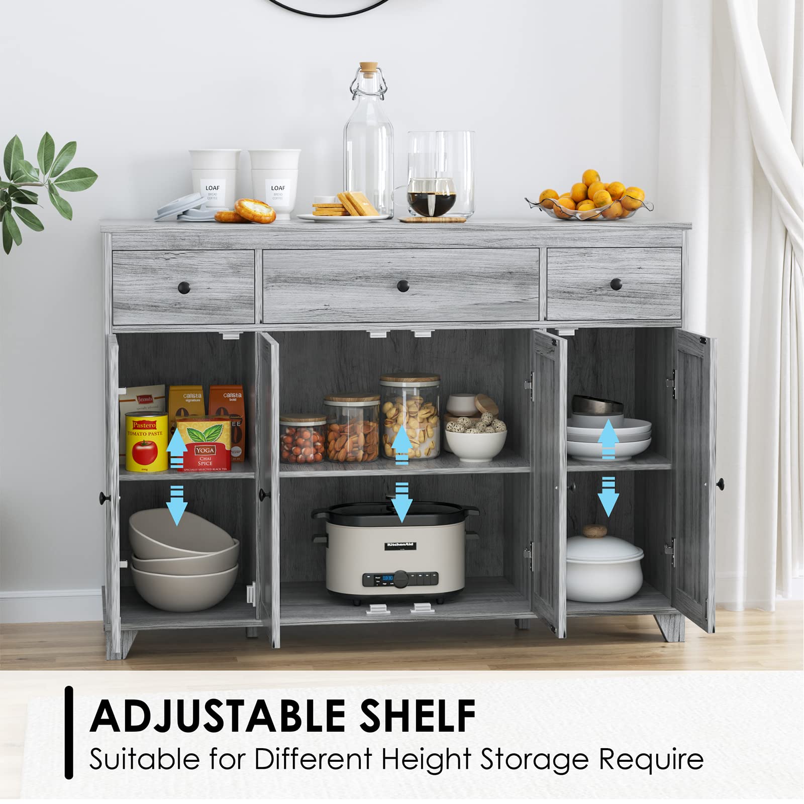 Rustic Farmhouse Buffet Cabinet with 3 Drawers & 4 Doors - 47