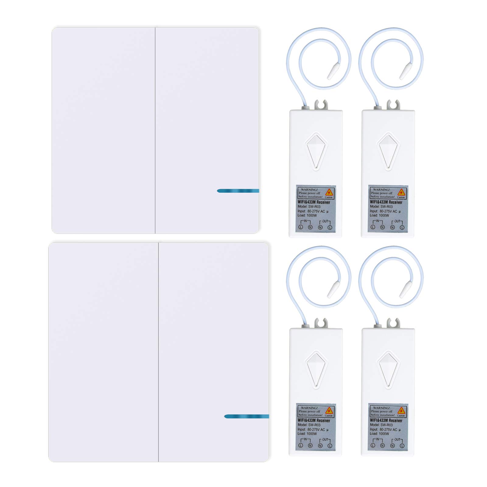 GREENCYCLE Smart WiFi Switch - Wireless Remote Control for Home Appliances, Works with Alexa & Google Assistant, DIY Smart Home via iPhone/Android App (2x 2-Way Switches + 4x WiFi Receivers) - Perfect for Lighting, Fans & Small Electronics
