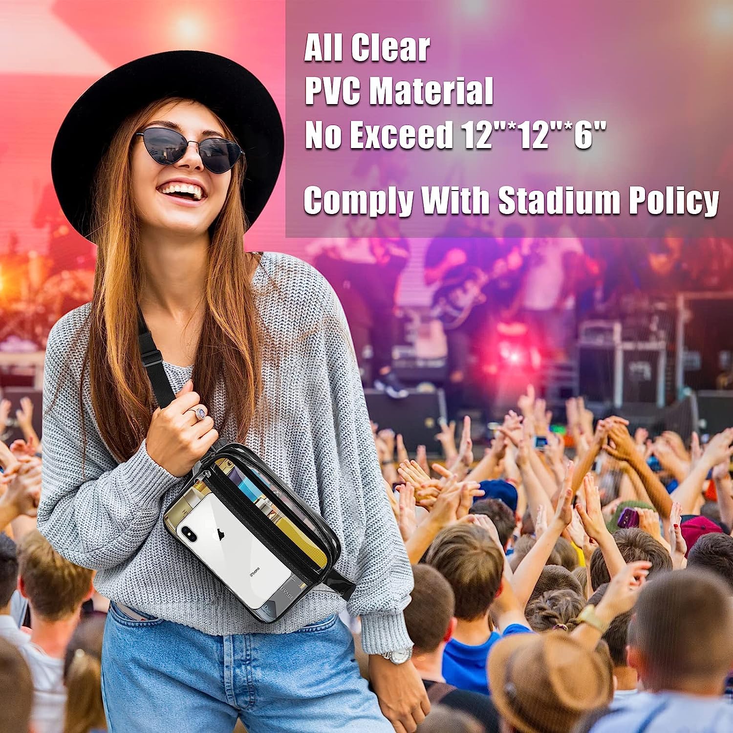 Clear Fanny Pack for Women & Men - Waterproof PVC Stadium Approved Waist Bag with Double Layer & Zipper | Concerts, Festivals, Travel & Outdoor Activities
