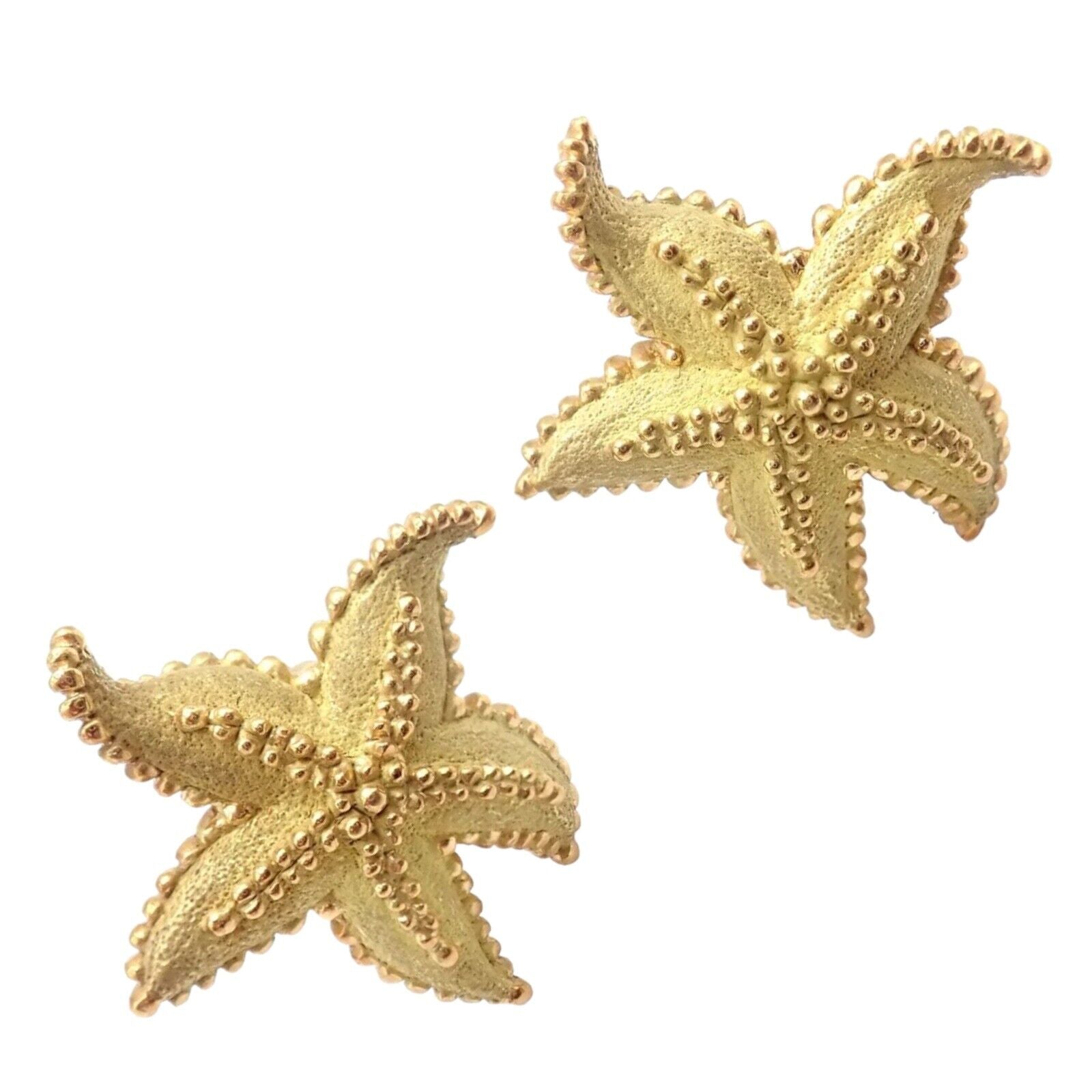 Authentic Vintage Tiffany & Co Starfish 18k Yellow Gold Large Hoop Earrings - Perfect for Weddings, Anniversaries & Special Occasions