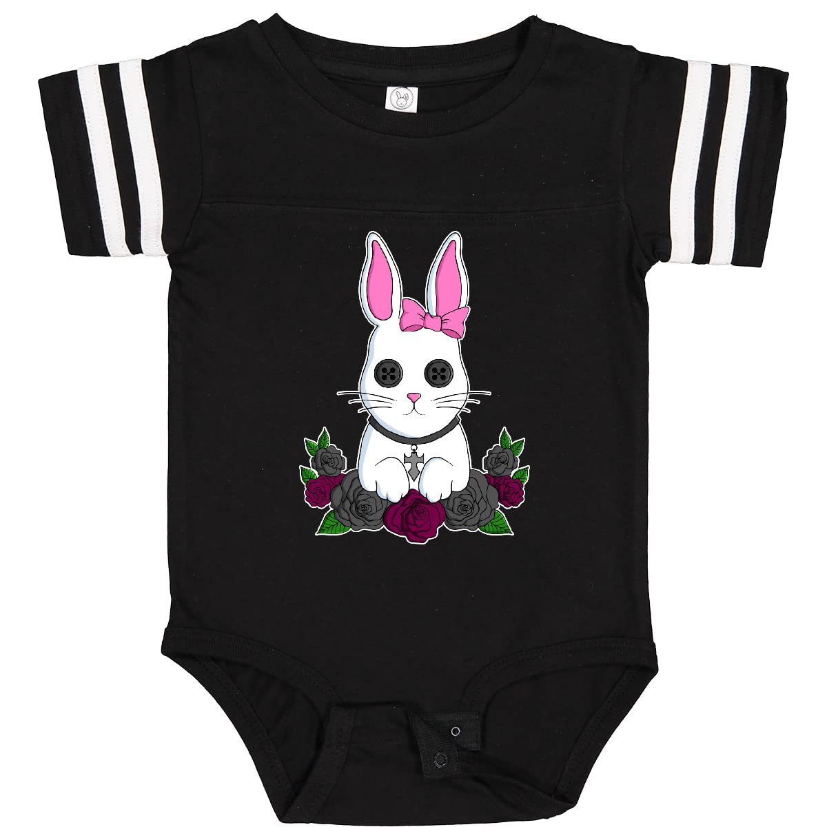 Inktastic Cute Goth Bunny with Purple and Black Roses Baby Bodysuit - Soft Cotton Onesie for Goth & Alternative Fashion - Perfect for Halloween, Concerts & Dark Aesthetic Outfits