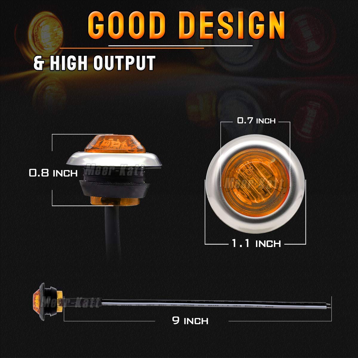 MADCATZ Meerkatt 3/4 Inch Round Mini 3 LED Side Marker Lights with Stainless Chrome Bezel - Waterproof 12V DC Amber Lights for Trailers, Pickup Trucks, Lorries & Boats - Perfect for Night Driving and Road Safety