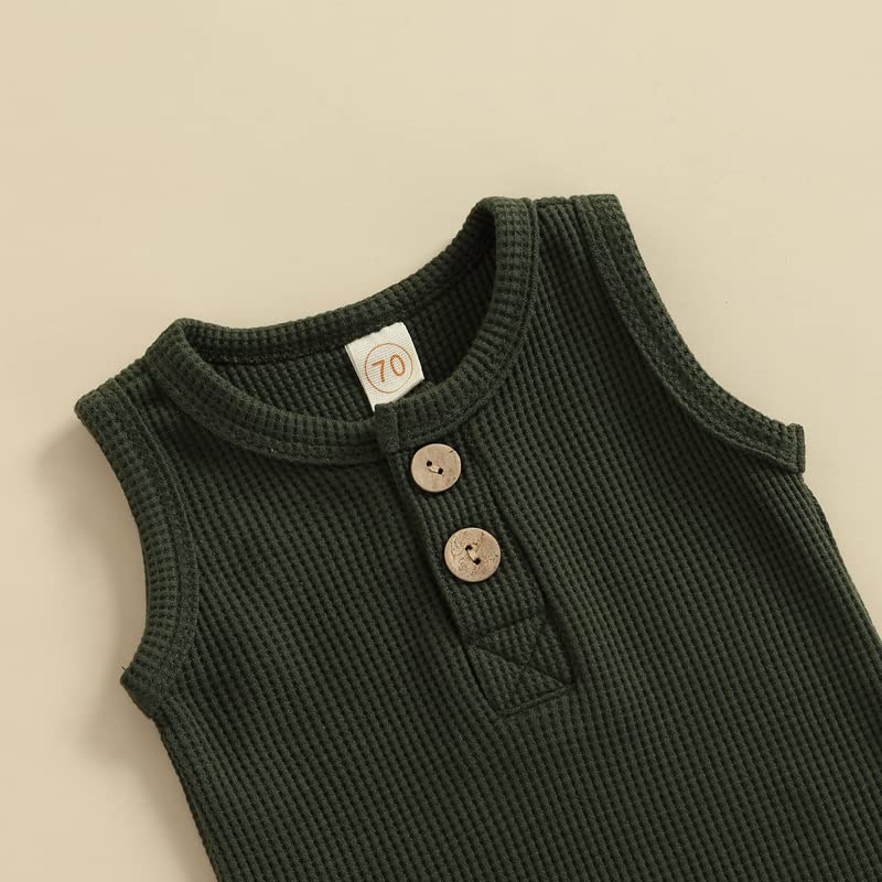 Newborn Baby Boy Summer Outfit - 2Pcs Waffle Knit Romper & Shorts Set with Sleeveless Bodysuit | Soft Cotton Comfort Wear for Playtime & Outdoor Activities