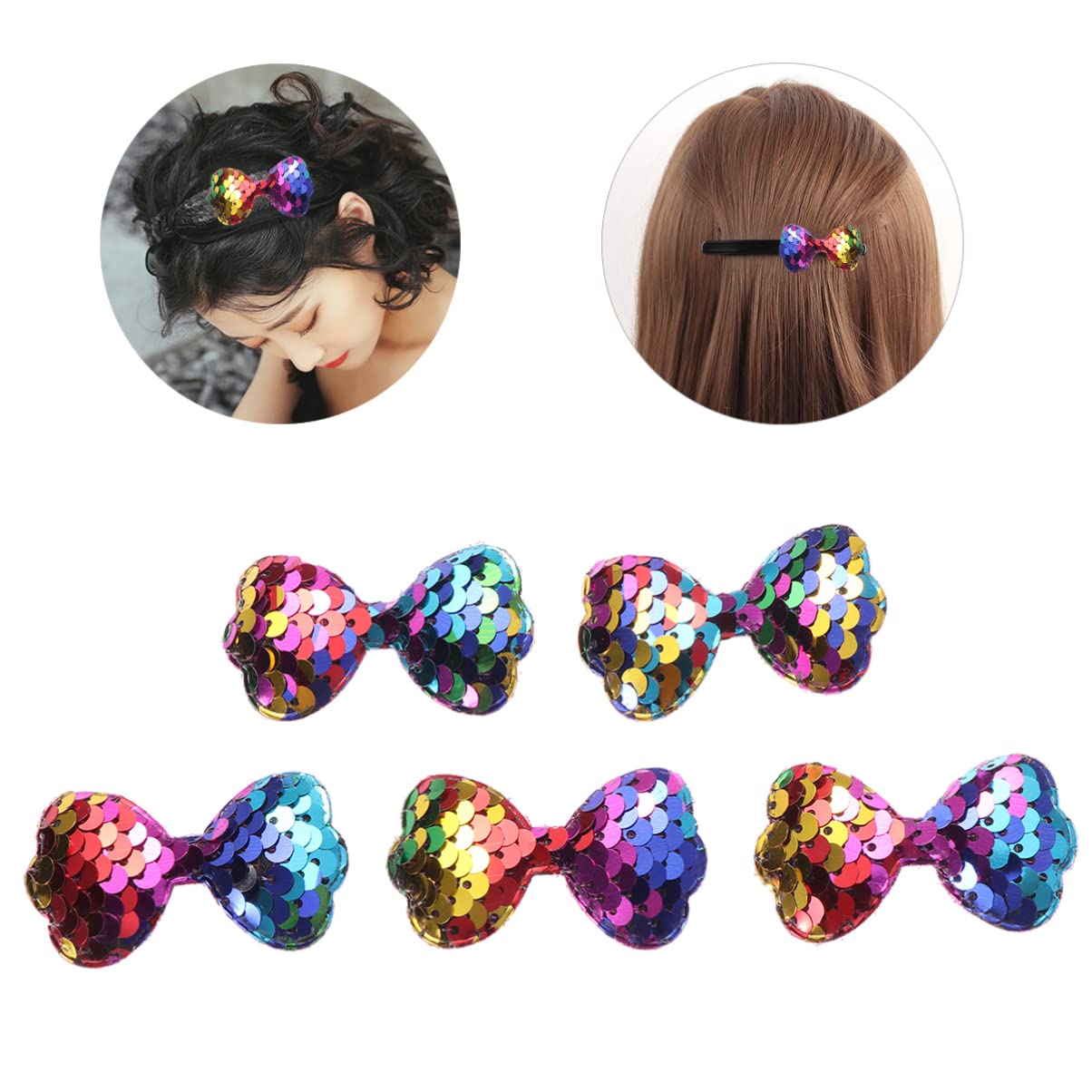 5pcs DIY Bowknot Hair Accessories with Sequin Mermaid Scale Patches - Perfect for Crafting, Party Decorations, and Kids' Costume Design