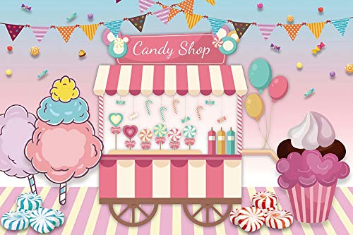 Baocicco 10x8ft Cartoon Pink Candy Shop Photography Backdrop - Lollipops, Candy Canes, Ice Cream & Cotton Candy Design for Birthday Parties, Baby Showers, Dessert Tables & Girls Photo Booth Decorations