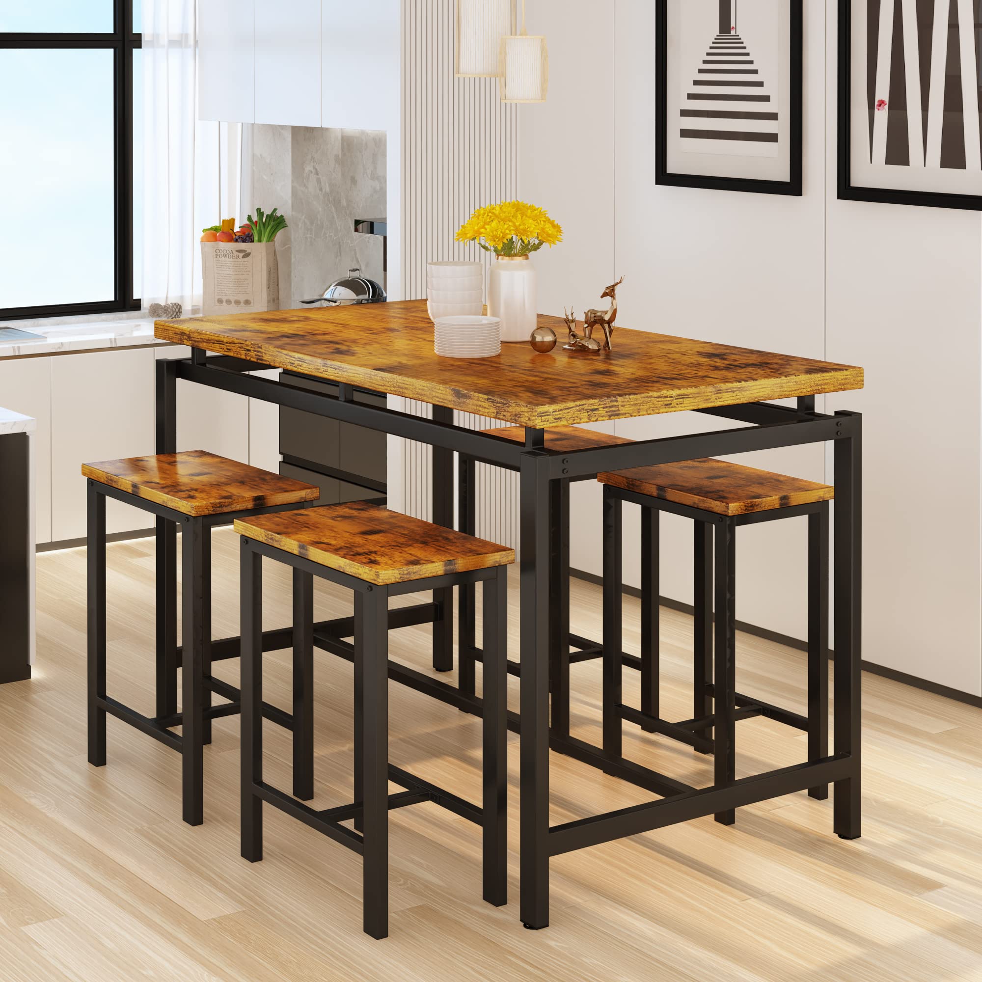 Industrial Bar Table and Chairs Set - 47