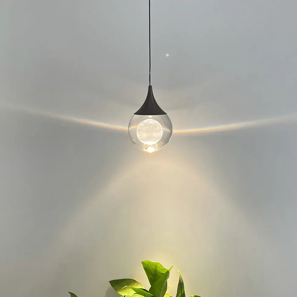 Clear Glass Ball Pendant Light - Modern Single Hanging Fixture for Kitchen Island, Dining Room, or Bedroom Lighting