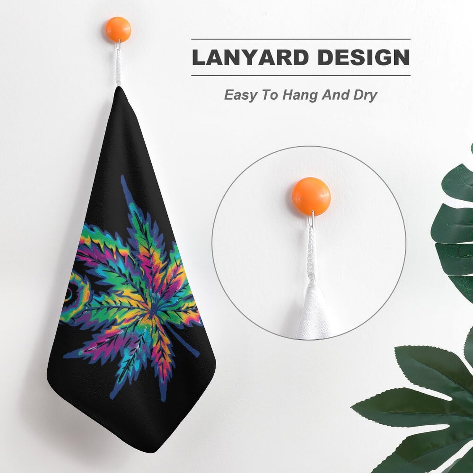 Soft Tie Dye Cannabis Leaf Hand Towels & Washcloths - 2 Pack Bath Towels with Hanging Loop for Travel, Home, Bathroom - Perfect for Stoner Gifts, 420 Parties & Hippie Decor