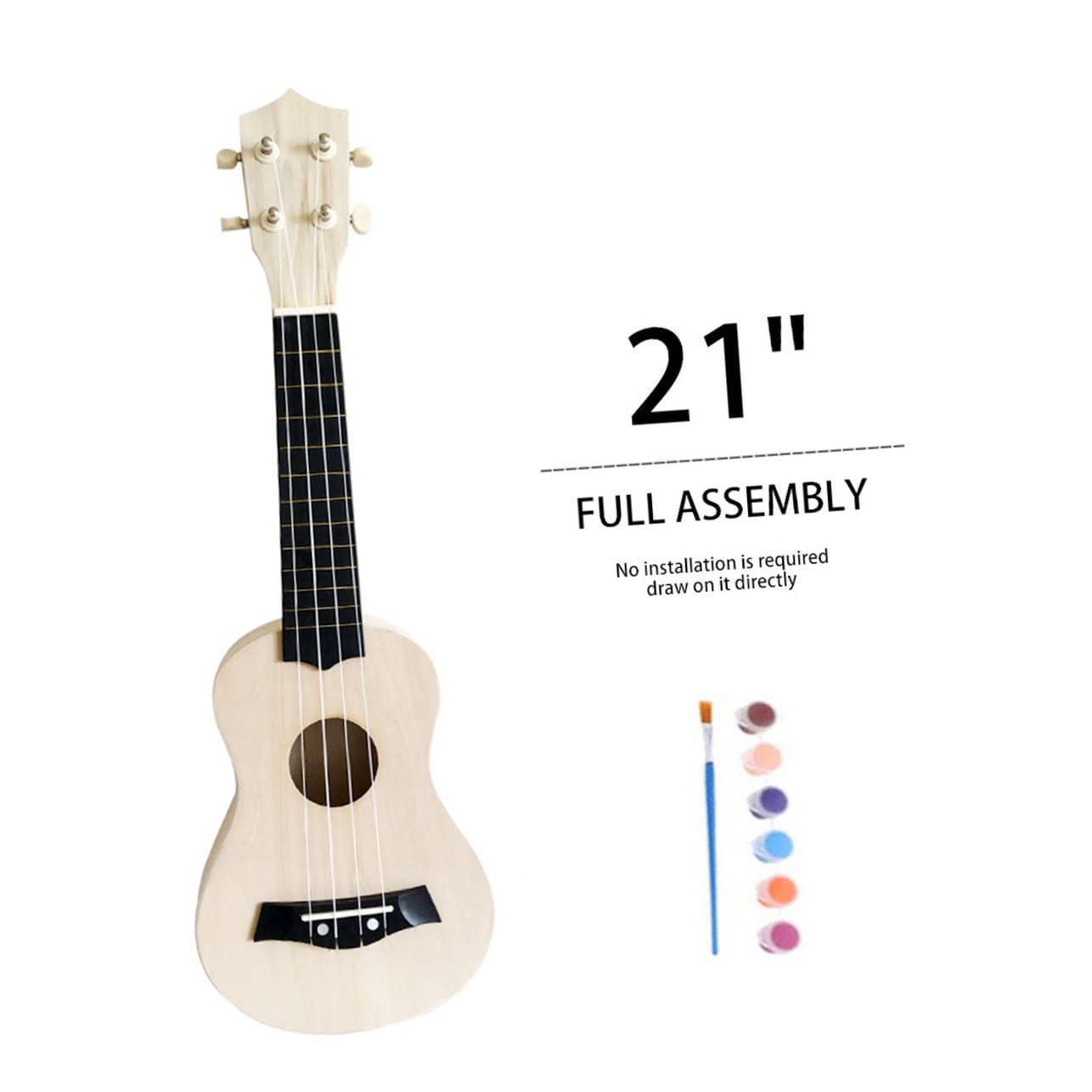 EXCLUZO 4-String Wooden Ukulele Kit for Kids - DIY Mini Guitar Assembly Toy Set with Wooden Beige Finish - Creative Musical Instrument for Children's Learning & Play - Perfect for Beginners, Students & Hawaiian-Themed Parties