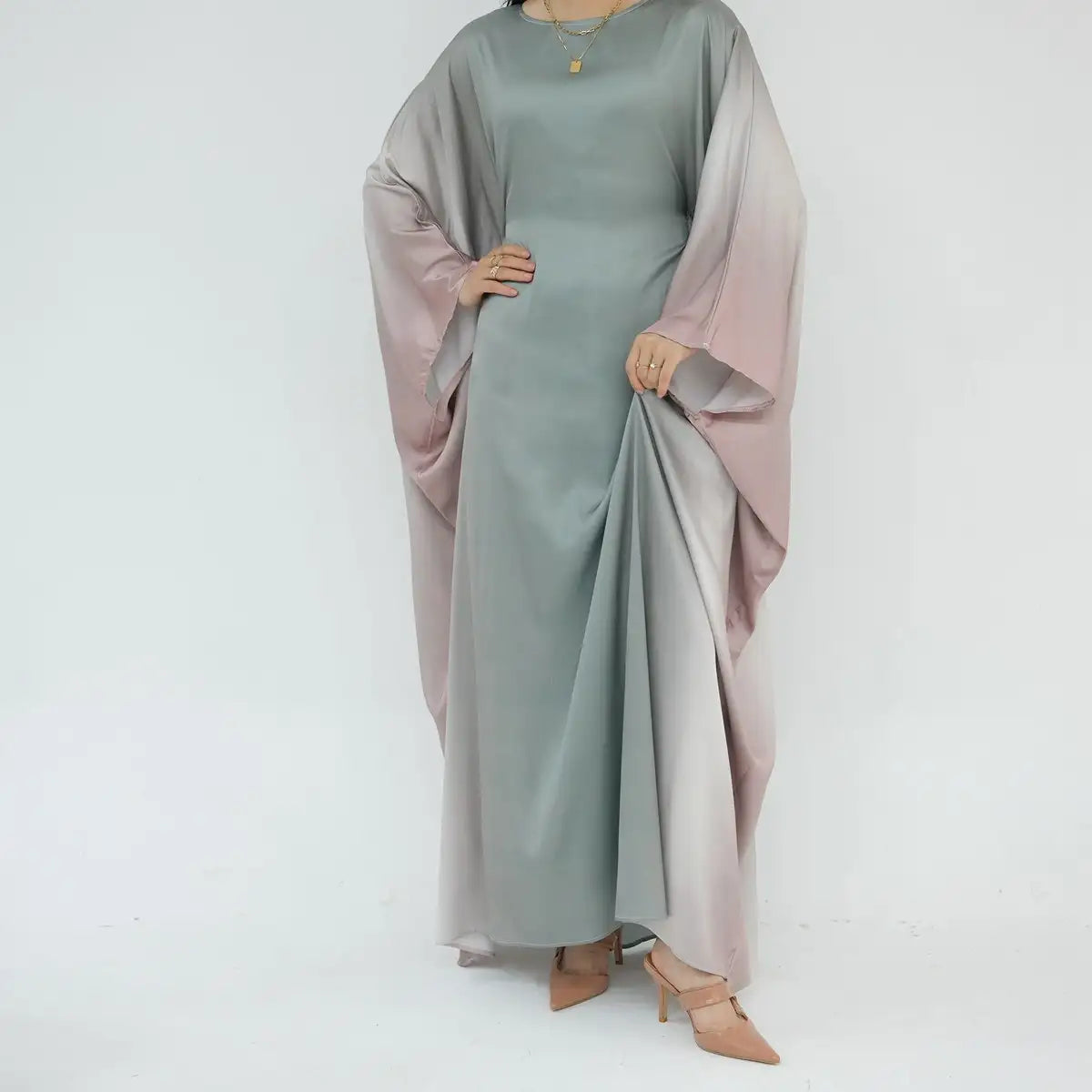Elegant Butterfly Gradient Batwing Sleeve Women's Farasha Abaya Dress for Muslim Prayer, Wedding & Special Occasions