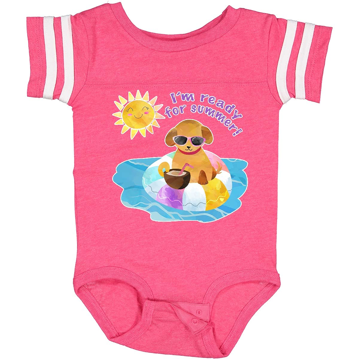 Inktastic I'm Ready for Summer Puppy in Pool with Drink Baby Bodysuit - Cute Infant Onesie for Beach, Pool Parties & Summer Outings
