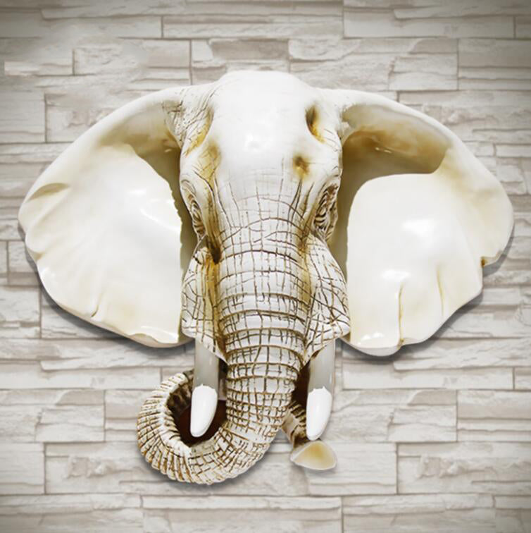 Elephant Head Wall Decor - Handcrafted Animal Sculpture for Living Room, Garden & Outdoor Decor - Unique Hanging Ornament for Home & Wall Background