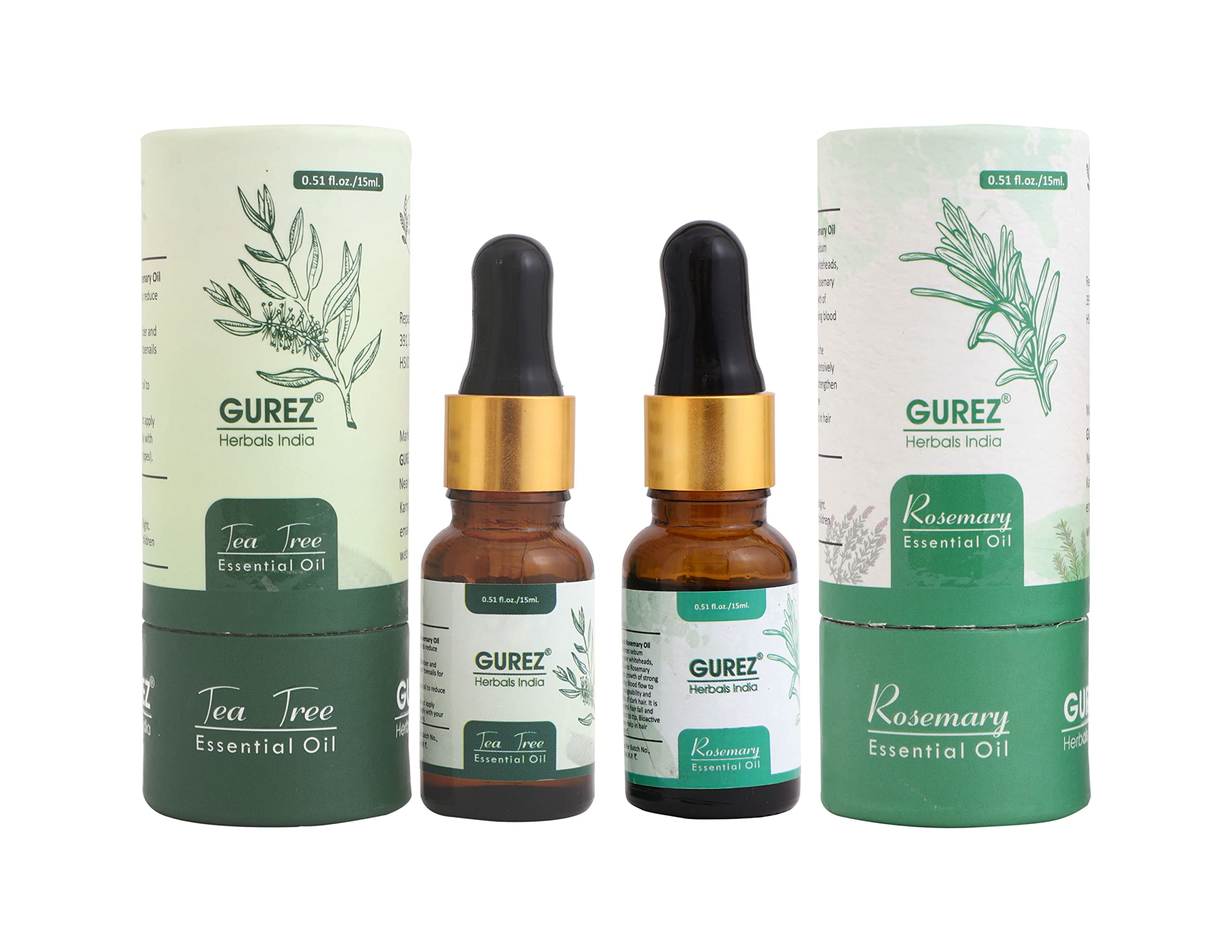 Gurez 100% Pure Rosemary & Tea Tree Essential Oils Set - 30ml Each, Natural Undiluted Therapeutic Grade for Skin Care, Hair Growth, Face Treatment & Acne Relief | Perfect for Aromatherapy, DIY Beauty Products & Home Spa