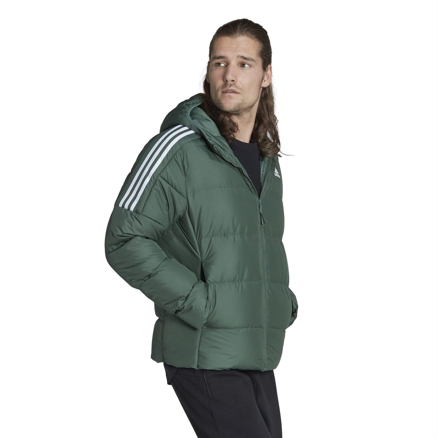 Adidas Men's Essentials Midweight Down Hooded Jacket - Lightweight Warm Winter Coat for Outdoor Activities, Hiking & Casual Wear