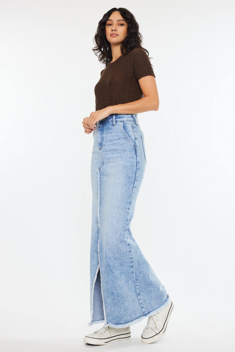 Anette High Rise Maxi Denim Skirt for Women - Stretchy Comfortable Long Denim Skirt with Pockets - Perfect for Casual Outfits, Date Nights & Summer Fashion