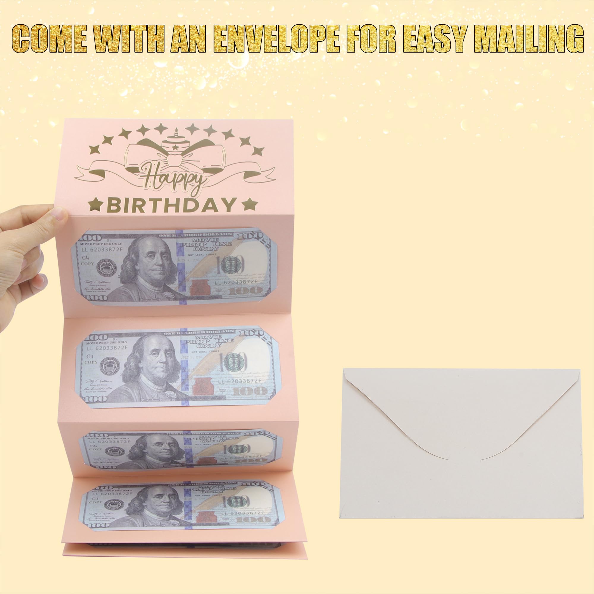 HOMANGA Birthday Money Envelope for Cash Gifts - Pink Rose Gold Money Holder for Women, Wife, Kids & Girls | Perfect for Birthday Surprises, Wedding Gifts & Special Occasions