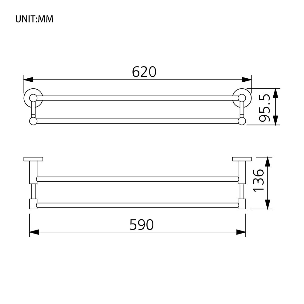 GRIFEMA IBIZA-G30109 59CM Chrome Double Bath Towel Holder - Wall Mounted Towel Rail for Bathroom - Perfect for Spa, Hotel & Home Bathroom Organization
